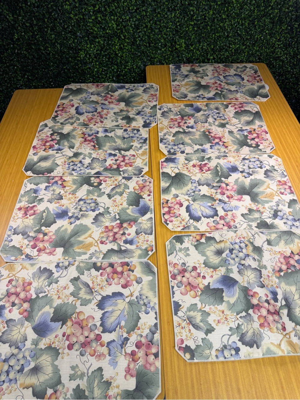 Vintage Style Placemats Fabric Grapes & Greenery Floral Set of 8